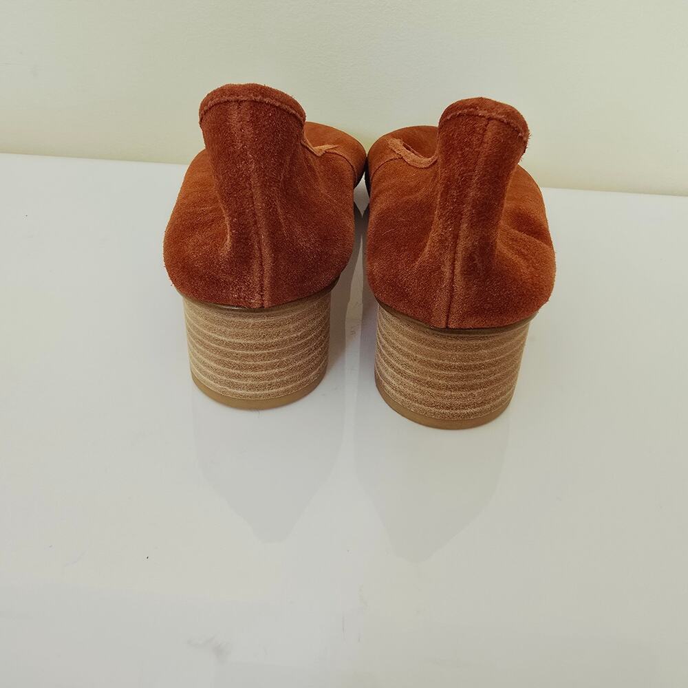 Anthropologie Soludos Juliette Pumps Stacked Heel Suede Round Toe Rust Orange 11 - Picture 10 of 12